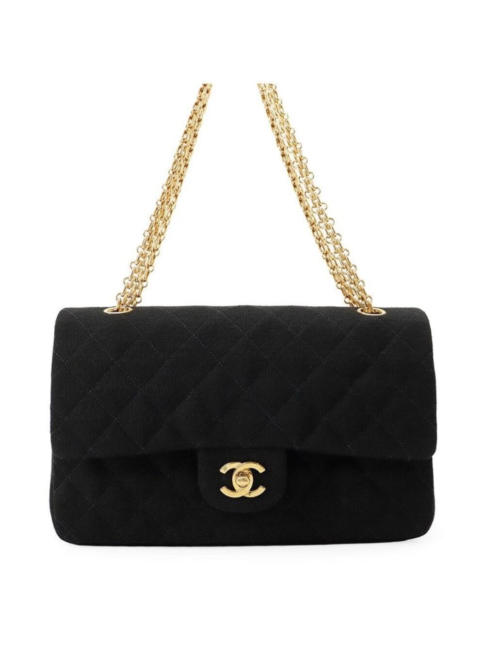 Chanel Chain Shoulder Bag Quilted 25 CC Logo Cotton Jersey Double Black